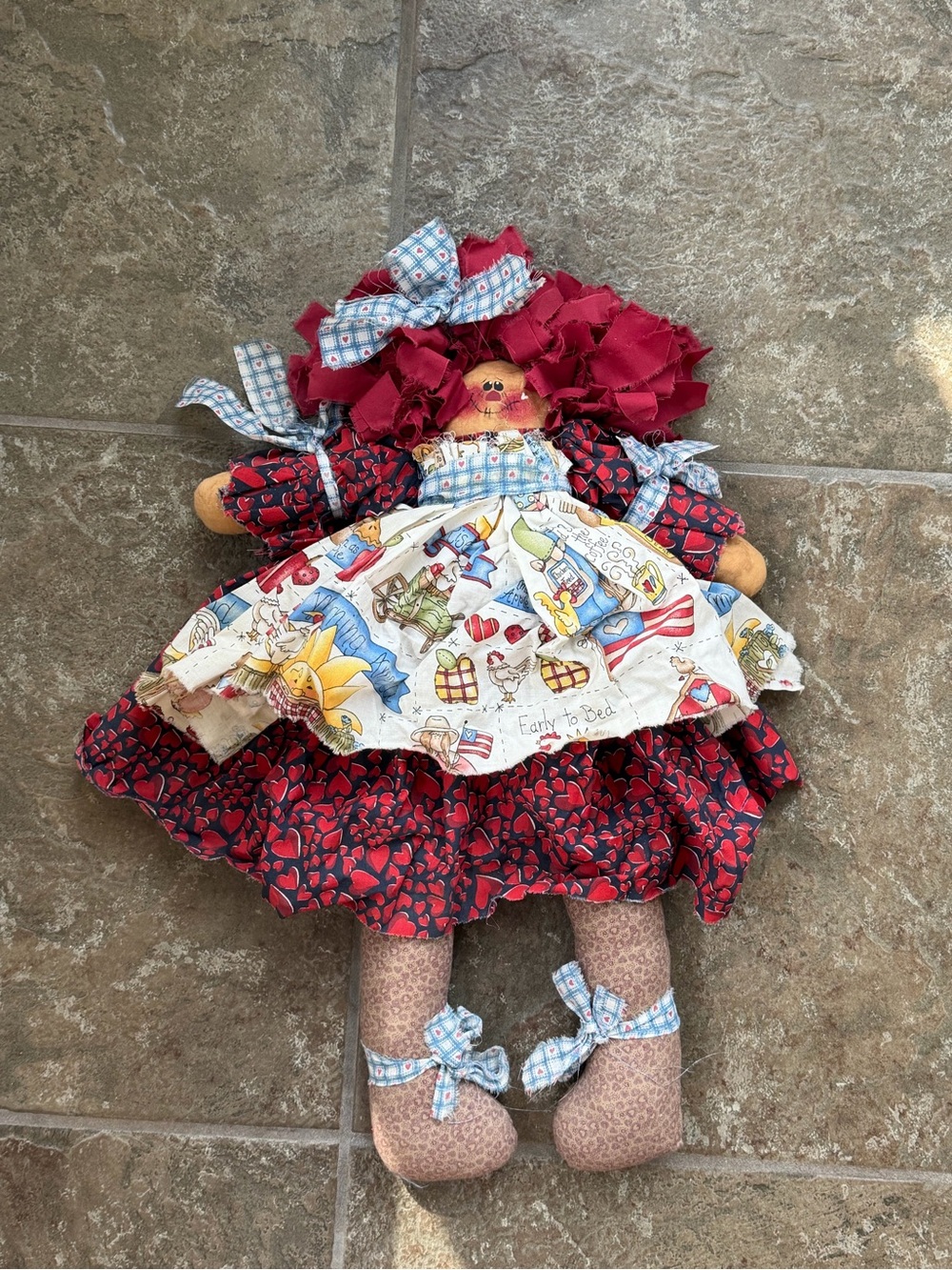 Vintage Primitive Country Rag Doll Handmade Folk Art Fabric Shelf Sitter 22”